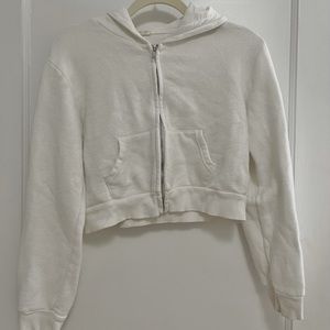 Brandy Melville white cropped hoodie zip up sweatshirt